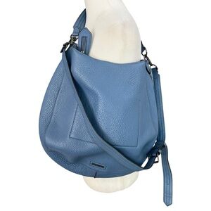 REBECCA MINKOFF Pebbled Leather Hobo Bag Blue Braided Shoulder Purse